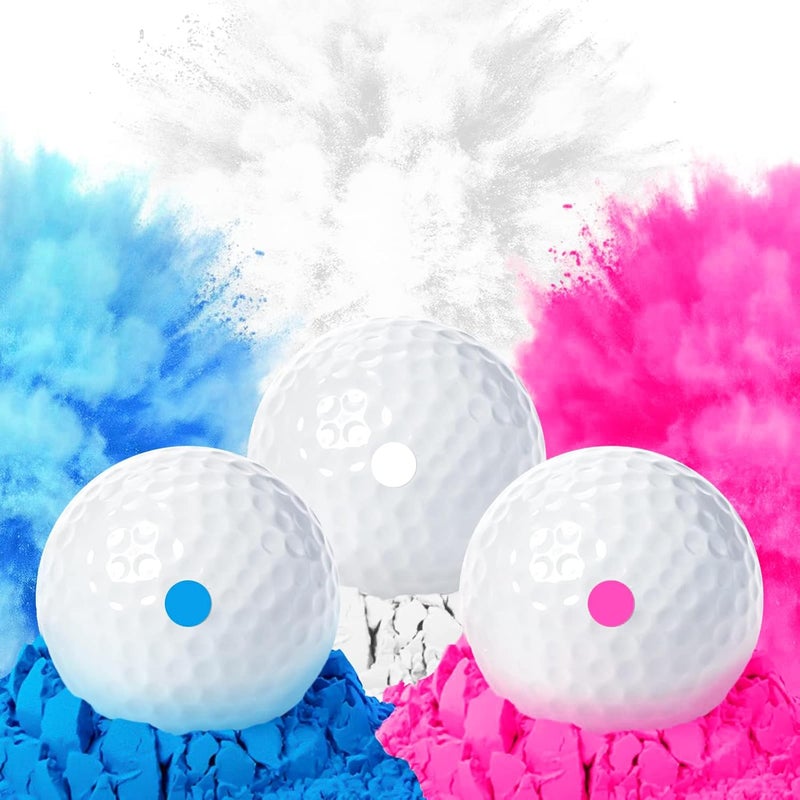 THIODOON 3 Pack Exploding Balls for Golf Party Gender Reveal Prank Funny Joke for Golfers - 3 Piece Set (3 White/Blue & Pink & White) - Image 1